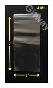 3" x 6" Reclosable Resealable Zipper Top Lock Clear Plastic 3x6" Bags 4 MiL FDA - Picture 1 of 5