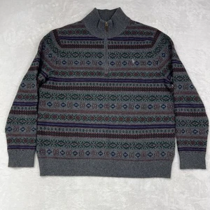 POLO RALPH LAUREN Mens XXL Grey Fair Isle Wool-Cashmere 1/4 Zip Pullover Sweater - Picture 1 of 8