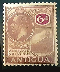  Antigua Scott # 52  6d George V St Johns Harbor Mint Hinged OG Wtrmk Crowns, CA - Picture 1 of 2