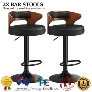 Set of 2 Bar Stools Kitchen Gas Lift Swivel Chairs Stool Wooden Barstool Leather - Picture 1 of 7