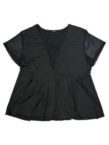 NWOT Shein Curve Ladies Plus Sz 4xl Black Peplum Top Mesh Sleeve 4x - Picture 1 of 2