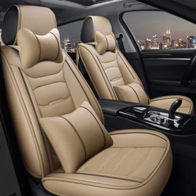 Luxury Leather Car 5 Seat Covers Front Rear Full Set Cushion Protector Universal Foto 1 de 4