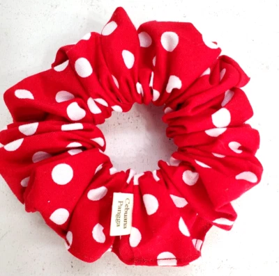 Handmade Women's Scrunchies size Large Red Cotton Fabric Polka Dots Print New - Image 1 of 4