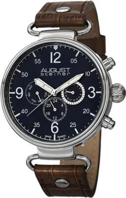 August Steiner AS8131BU Swiss Quartz Day Date GMT Brown Leather Strap Mens Watch - image 1 of 4