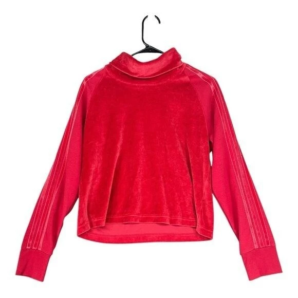 Adidas Para Mujer M Mediano Rojo Terciopelo Cuello Embudo Recortado Top Pista Deporte ID Foto 1 de 4