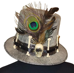 Cosplay Witch Doctor Top Hat Bones & Feathers Hatband Adult Size VooDoo Priest - Picture 1 of 7