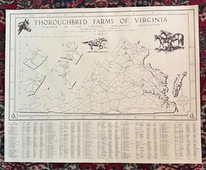 Original 1952 Thoroughbred Farms of Virginia Map Illustrated by Wesley Dennis - Picture 1 of 3