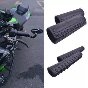 Combo of Cowhide Motorcycle Handlebar Grips with Brake Clutch Cover Vintage - Picture 1 of 36