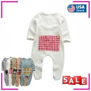 Newborn Baby Girl Long Sleeve Button Bodysuit Romper Jumpsuit Clothes Outfits - Picture 1 of 11