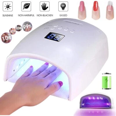 White 48W Cordless Wireless Rechargeable LED/UV Nail Lamp Gel Polish Nail Dryer - Image 1 of 4