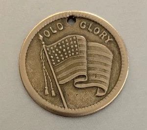 Vintage Patriotic Brass Token: "Old Glory" USA Flag; Lord’s Prayer On Back - Picture 1 of 2