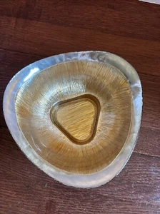 IL Quadrifoglio Glass Triangular Bowl Sparkling Silver & Gold 8” X 2.75” Unique - Picture 1 of 10