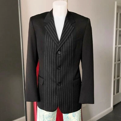 GIANNI VERSACE men's blazer black pinstripe w/ 3 buttons size IT 48 - Image 1 of 4