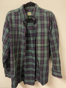 Cabela’s Men Green Blue Red Plaid Heavy Cotton Flannel Long Sleeve Shirt MT - Picture 1 of 6