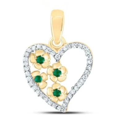 天然翡翠和钻石心形吊坠小饰品 10k 黄金 — 第 1/3 张图片