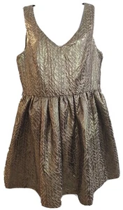 Kensie Dress Brocade Gold Metallic Party Fit & Flair SZ 12 V-Neck Lined - Picture 1 of 14