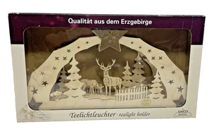 Erzgebirge Tealight Holder Thin Wood Deer Forest Scene Saico Germany Christmas - Picture 1 of 6