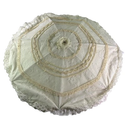 Старинный викторианский зонт ручной работы белый кружевной зонтик 19 в причудливый винтажный для чтения - Изображение 1 из 4