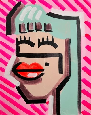 Яркий женский портрет 02 — поп-арт картина на растянутом холсте 20x16 дюймов - Изображение 1 из 2