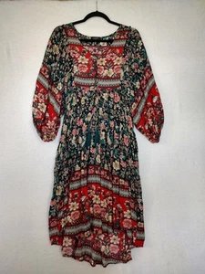 GiGio Boho Floral Tie Front Swing Dress w/ Pockets Black Red Size Small - Picture 1 of 10