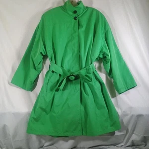 Saville Coat Womens 4 Green Belted Trench Stand Collar Ring Buckle Made USA - Picture 1 of 15