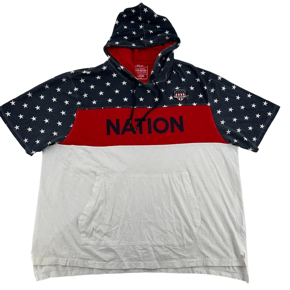 Parish Nation Hombres Manga Corta Sudadera con Capucha Estrellas Rojo Blanco Azul Patriótico EE. UU. Talla 4XL Foto 1 de 4
