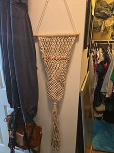 Urban Outfitters Macrame Wall Hanging with Planter Pocket Basket 15”x52” O - Picture 1 of 7