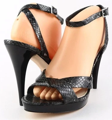 $185 VIA SPIGA LYRA Negro Crema Pitón Diseñador Plataforma Sandalias Tacones 10 Foto 1 de 4