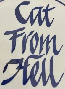 Vintage Ton Design "Katze aus der Hölle" Keramik Teller Schale blaue Schrift Canada Pottery - Bild 1 von 6