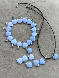 Blue Periwinkle Chalcedony Crystal Heart Stone 1/2" Pendant Natural Gem Necklace - Picture 1 of 3