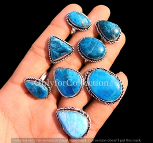 Exotic Apatite Gemstone 925 Sterling Silver Plated Wholesale Designer Rings Lot - Picture 1 of 2