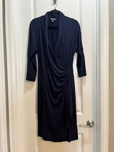Karen Kane Faux Wrap Dress Navy blue Draped Surplice 3/4 Sleeve XL Made In USA - Picture 1 of 6