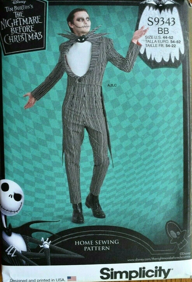 SIMPLICITY PATTERN 9343 NIGHTMARE JACK SUIT MENS SIZES 44 46 48 50 52 UNCUT