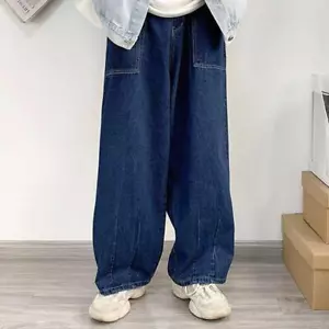 Hombres Pantalones de mezclilla Niños Jeans Pierna recta Sueltos Informales Pantalones Hip Hop Retro Azul - Imagen 1 de 10