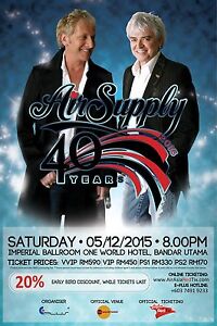 AIR SUPPLY "40 YEAR" 2015 MALAYSIA CONCERT TOUR POSTER - Soft/Pop Rock Music