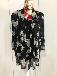 NONI B BLACK FLORAL PATTERNED LONG SLEEVE TOP WITH CARDIGAN ATTACHED SIZE M - Picture 1 of 9