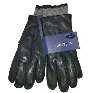 Men's NAUTICA Leather Gloves,Black, Medium 