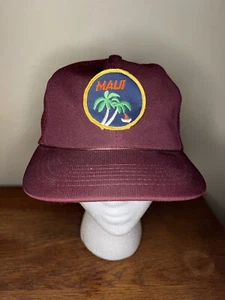 Vintage Maui Hawaii Snapback Hat Mesh Trucker Hat Maroon With Patch Palmen - Bild 1 von 8