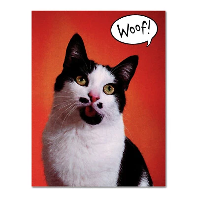 Funny MISS YOU Card, by American Greetings, Cat, Woof, Paw Prints Red + Envelope - Image 1 of 4