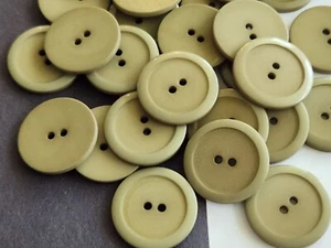 12 Sage Green Circle 2-hole sew-through Plastic Buttons 1" 25mm 3mm rim  - Picture 1 of 7