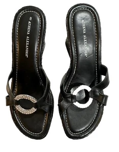 Athena Alexander Black Rhinestone Wedge Sandal Size 8 Wedge Bottom - Picture 1 of 8