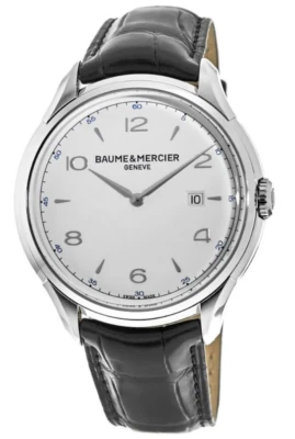 Reloj de cuarzo Baume & Mercier Clifton para hombre de cuero negro esfera blanca moa10419 Foto 1 de 2