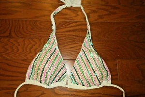 M ❤️TOP de bikini Victoria's Secret con ALMOHADILLAS DESLIZANTE TRIÁNGULO LENTEJUELAS MULTICOLOR NUEVO - Imagen 1 de 2