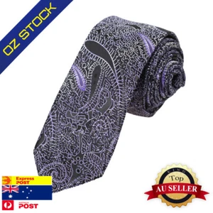 Dan Smith DAE7B29E Black Purple Grey Paisley Microfiber Skinny Tie Gift Slim - Picture 1 of 5