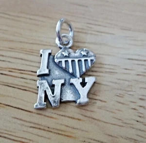 Dije de plata de ley de 18 mm dice que me encanta (decoración de bandera de corazón) Nueva York - Imagen 1 de 3