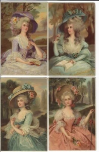 4 alte deutsche hübsche Dame Postkarten im romantischen Stil von Gainsborough - Bild 1 von 2