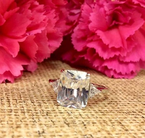 925 Sterling Silber Smaragdschliff CZ Solitär Ring Gr-8 feiner Schmuck - Bild 1 von 9