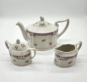 Vintage Laura Ashley "Alice" England Tea Pot , Creamer & Sugar Bowl Set MINT! - Picture 1 of 6