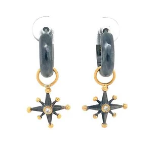 Lika Behar STARBURST Diamond Ear Charm 24K Gold and Oxidized Sterling Silver - Photo 1 sur 12