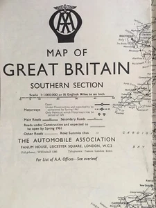1957 Map of Great Britain Automobile Association - Picture 1 of 4